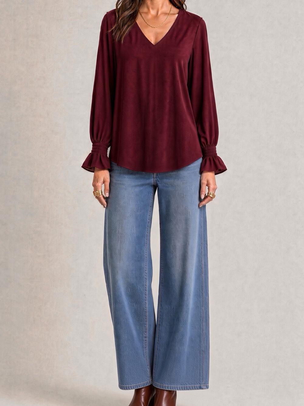 Vince Camuto Burgundy Blouse with Ruffled Sleeve
